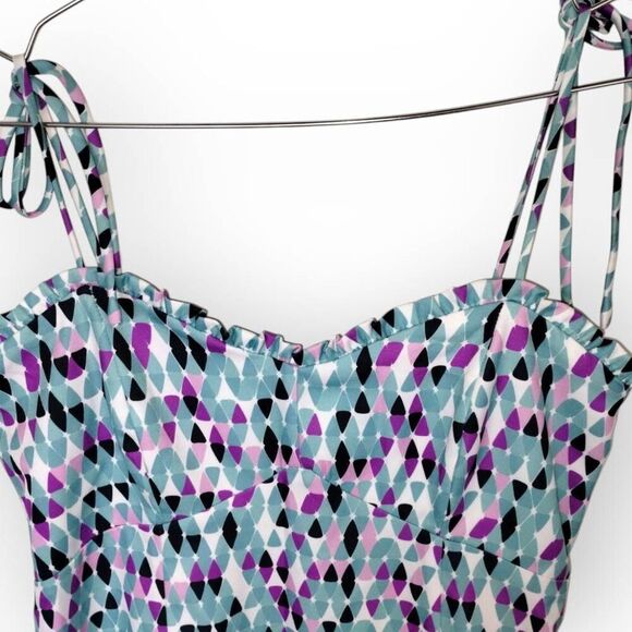 Joy Joy Womens Sundress Sz Medium Fit Flare Blue Purple Knit Stappy Coastal 56B7 - Picture 4 of 13